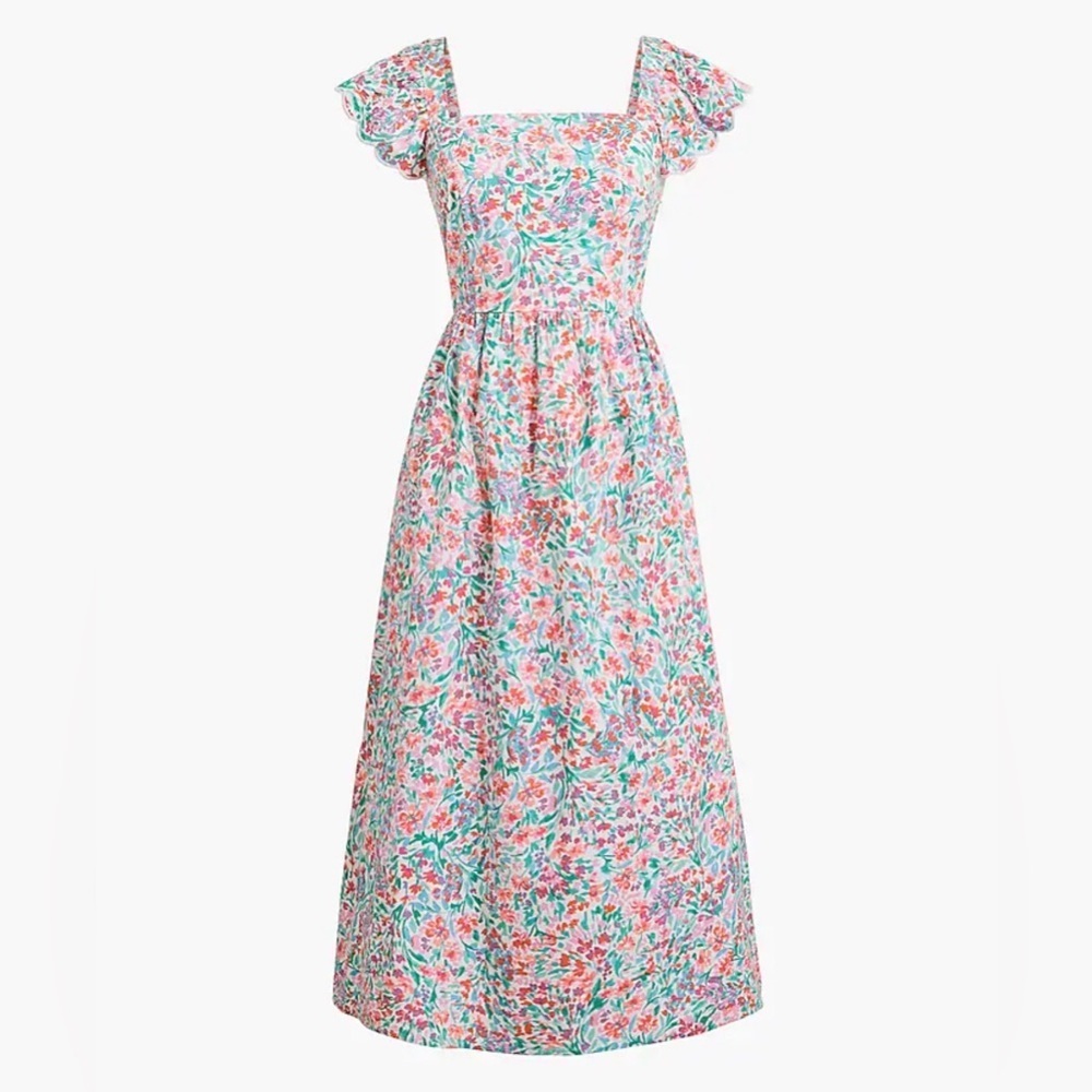 J. Crew Floral Midi Dress in Pink, Green & Coral